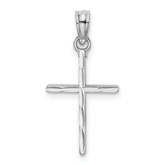 14K White Gold D/C and Polished Cross Charm