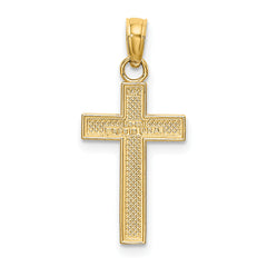 14K Polished Block Style Beaded Edge Cross Charm