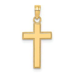 14K Polished Block Style Beaded Edge Cross Charm