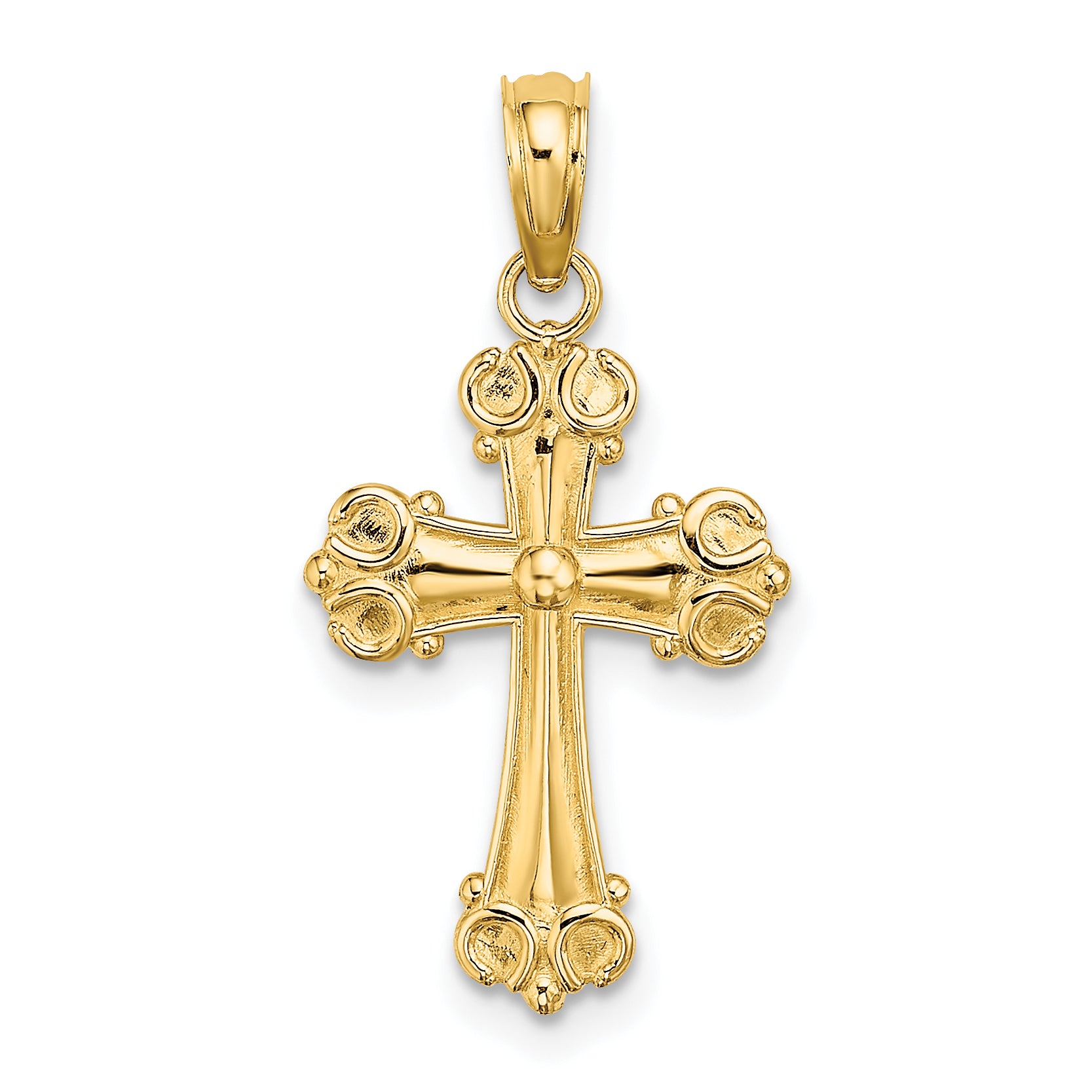 14K Cross W/ Scroll Tips and Button Center Charm