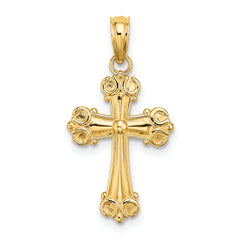 14K Cross W/ Scroll Tips and Button Center Charm
