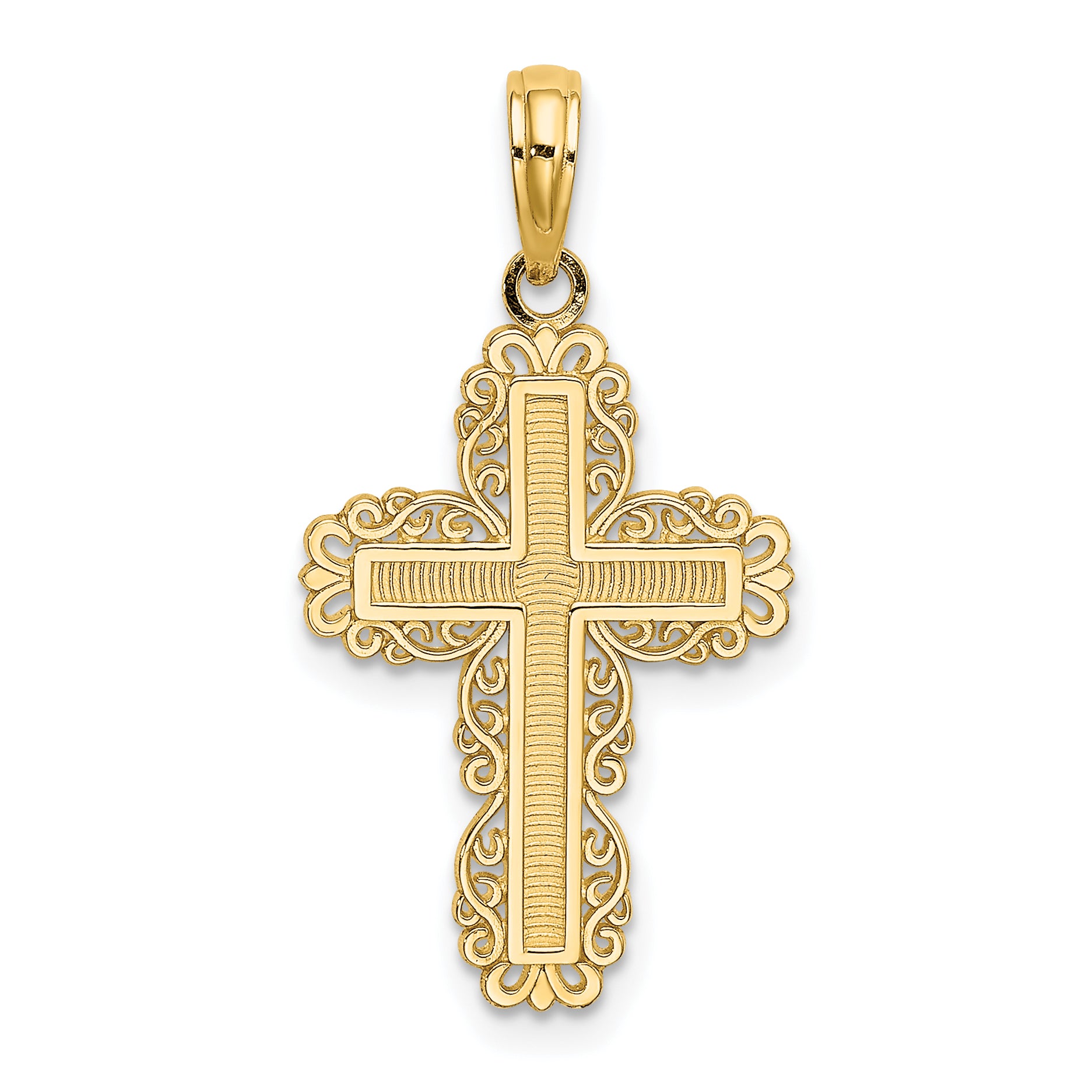 14K Textured w/ Lace Trim Cross Charm