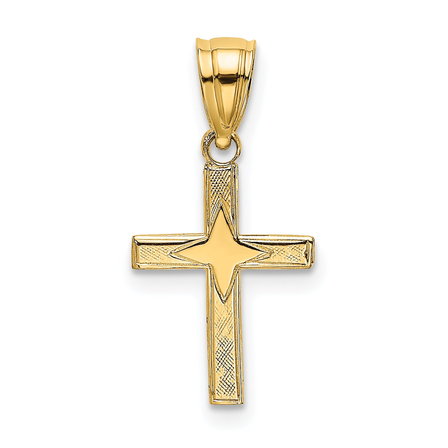 14K Polished w/ Star Pattern Mini Cross Charm