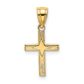 14K Polished w/ Star Pattern Mini Cross Charm