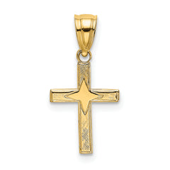 14K Polished w/ Star Pattern Mini Cross Charm