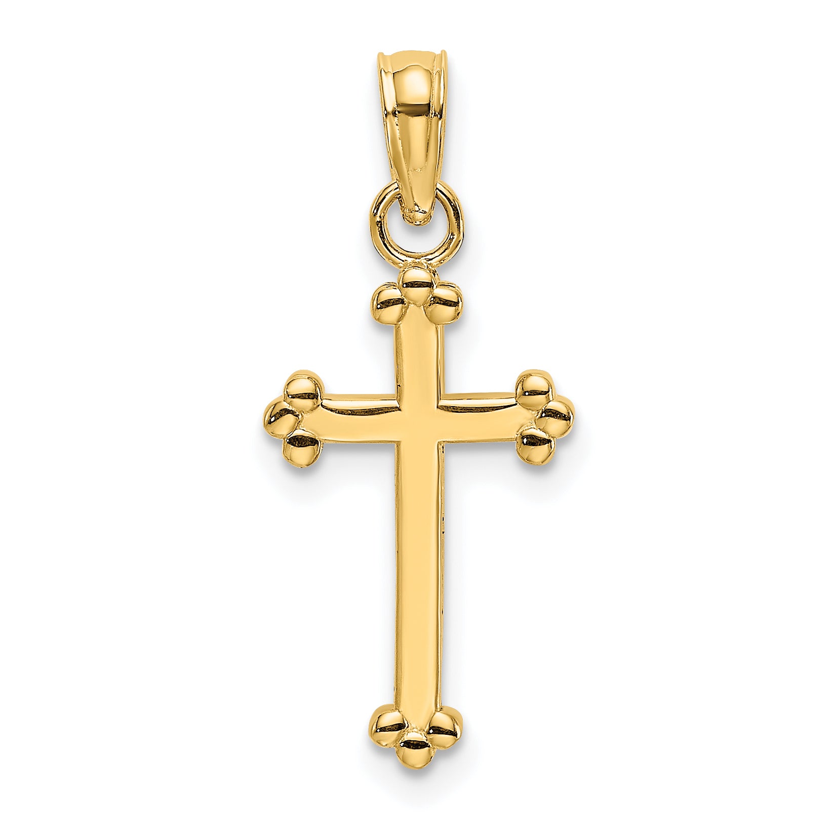 14K Polished Beaded Cross
