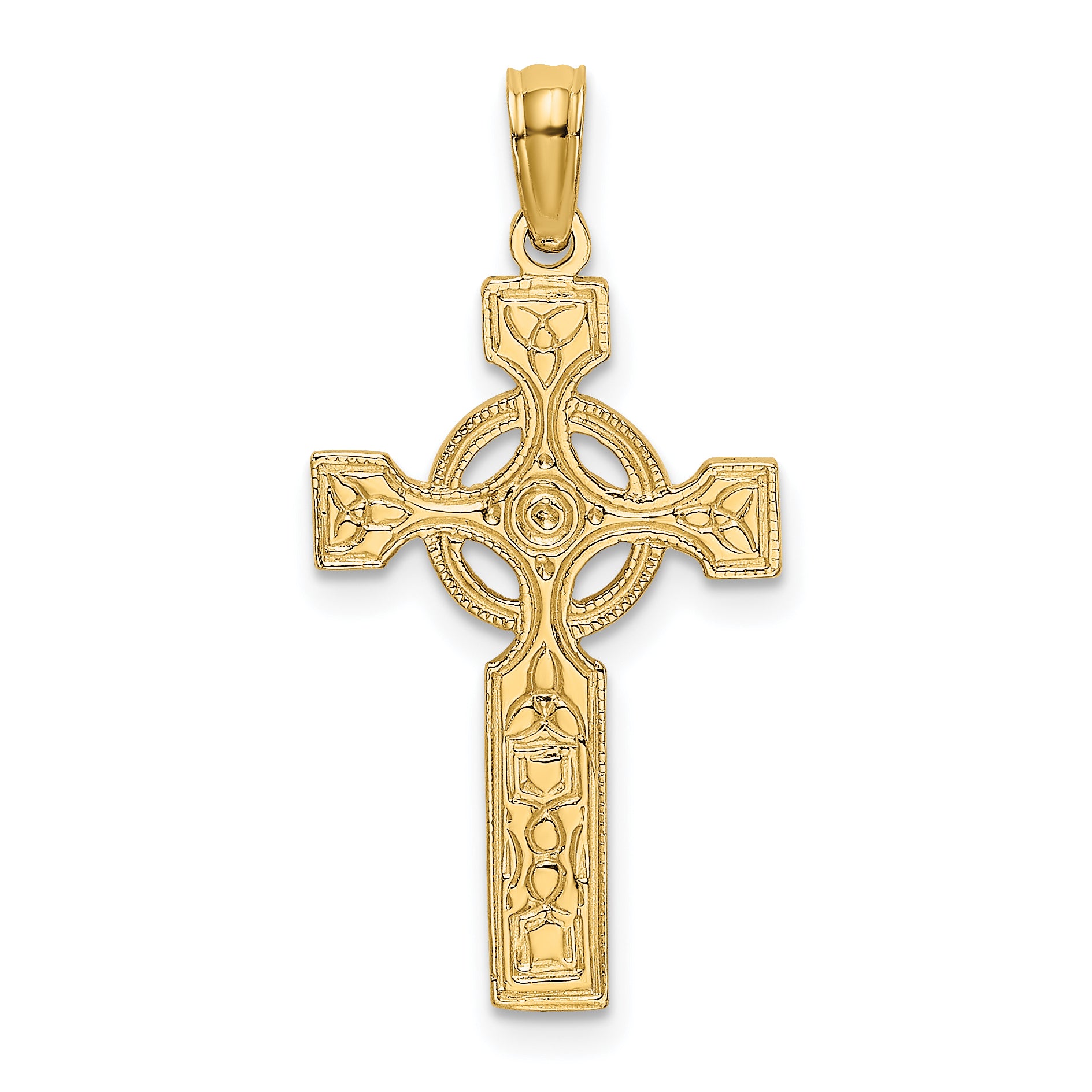 14K Engraved Celtic Cross w/ Eternity Circle Charm