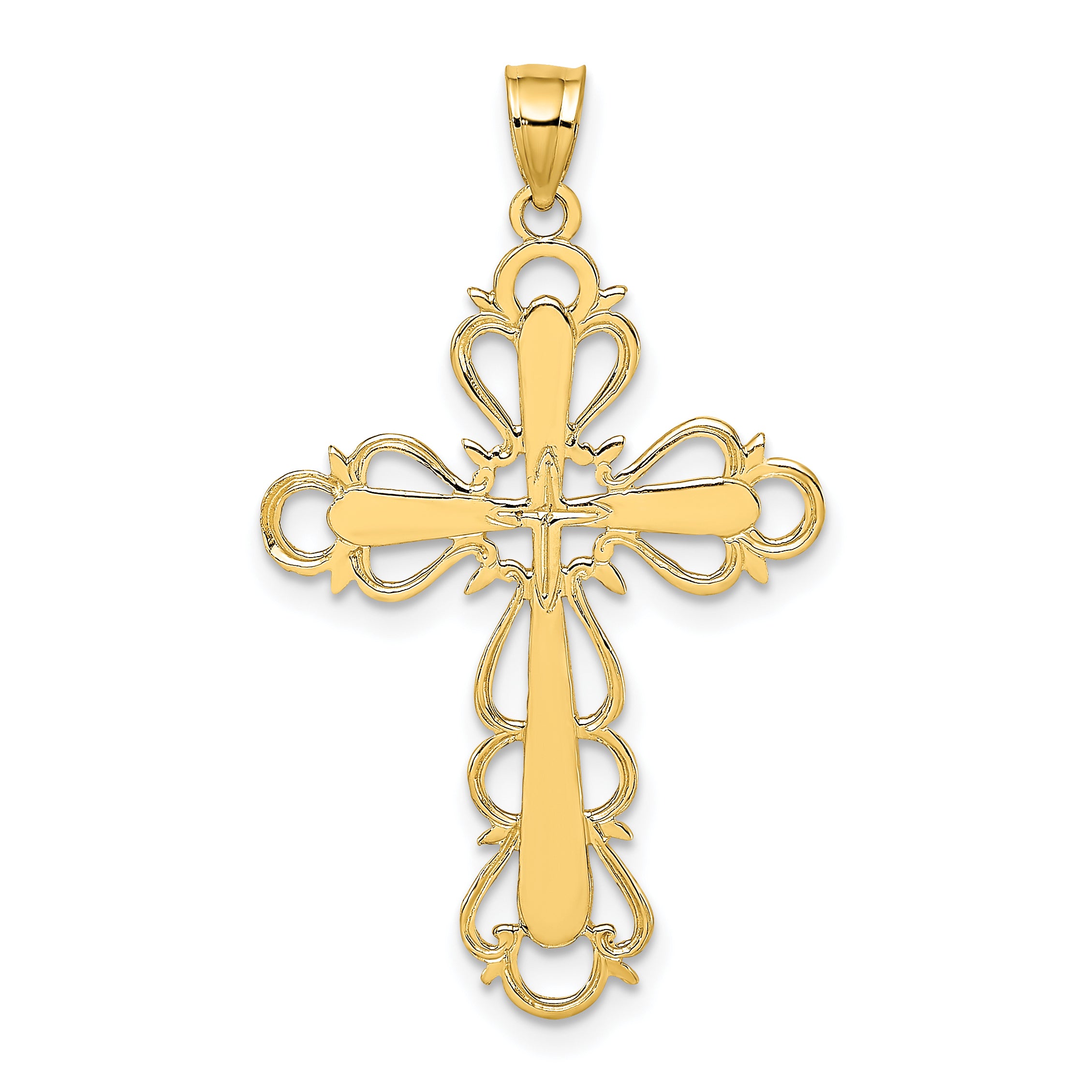 14K Polished Lace Trim Cross Charm