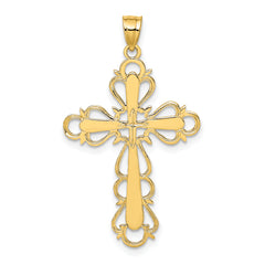 14K Polished Lace Trim Cross Charm