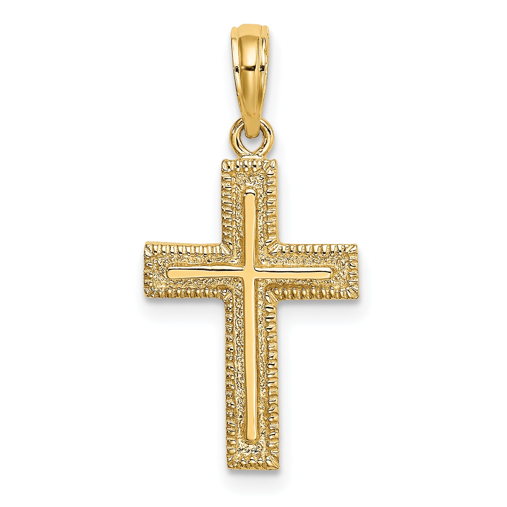 14K Cross w/ Textured Border Design Charm