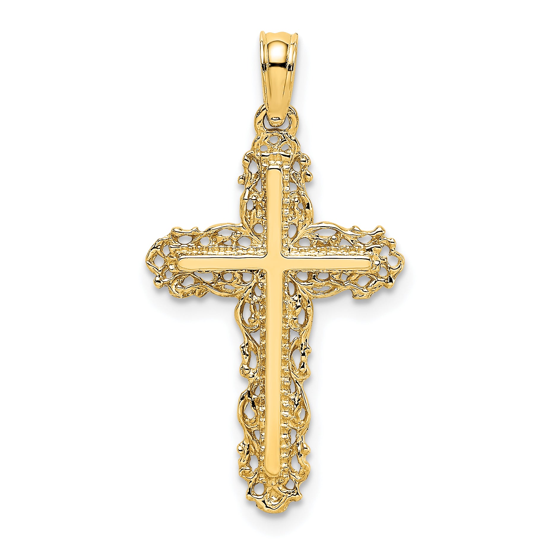 14K Cross w/ Filigree Lace Trim Charm