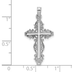 14K White Gold Cross w/ Lace Trim Charm