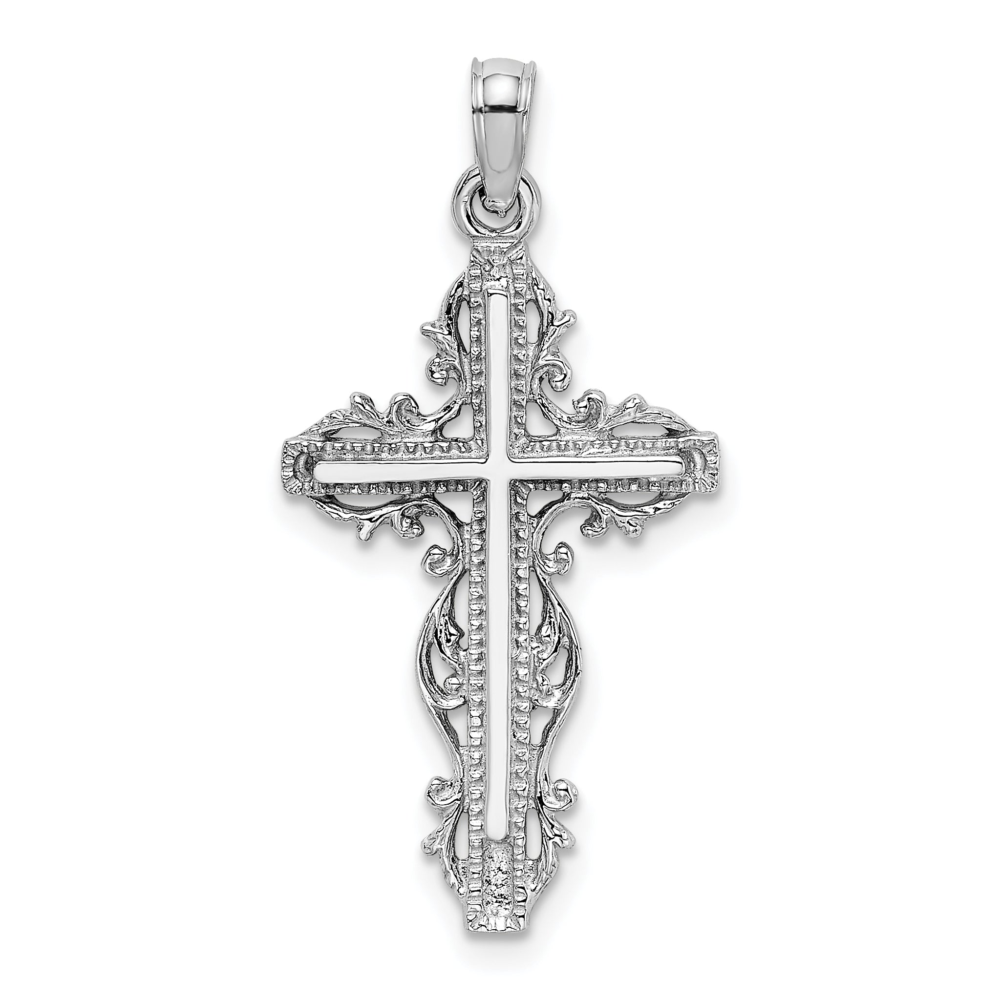 14K White Gold Cross w/ Lace Trim Charm