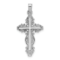 14K White Gold Cross w/ Lace Trim Charm