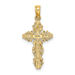 14K Stick Cross w/ Lace Trim Charm