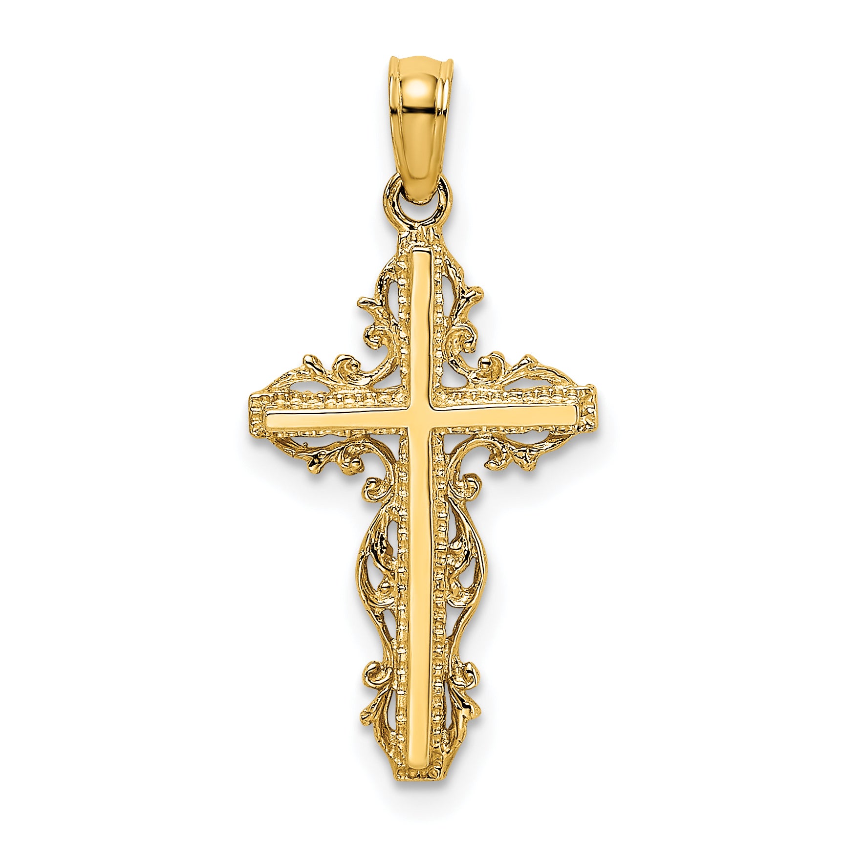 14K Stick Cross w/ Lace Trim Charm