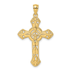 14K Textured Crucifix W/ Arrow Charm