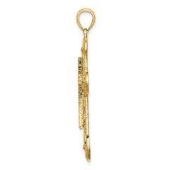 14K Cut-Out Floral Cross Pendant