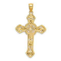 14K Cut-Out Floral Cross Pendant