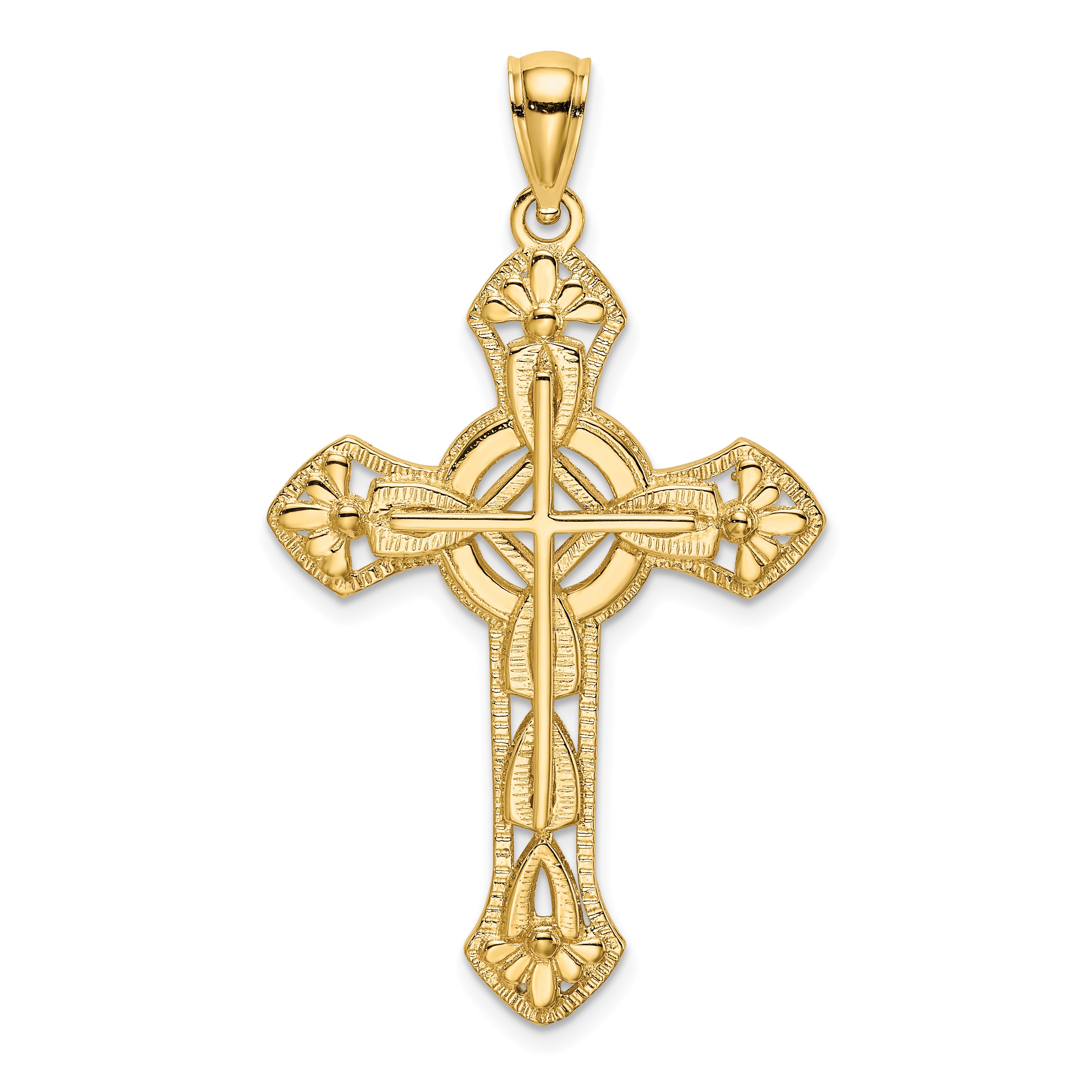 14K Cut-Out Floral Cross Pendant