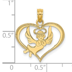 14K Polished Angel In Heart Charm