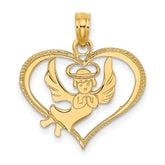 14K Polished Angel In Heart Charm