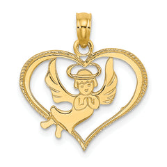 14K Polished Angel In Heart Charm