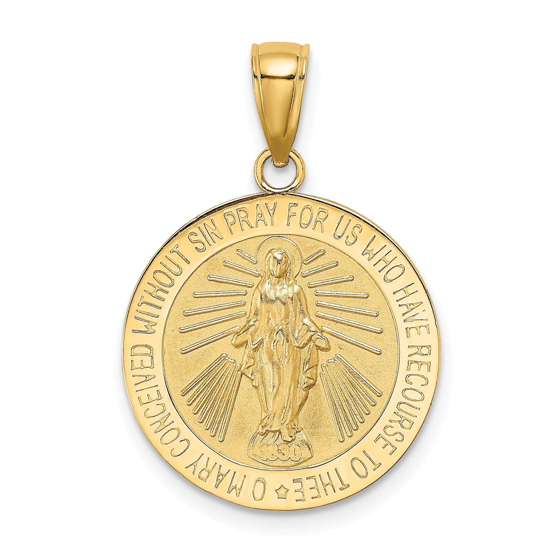 14K Polished and Satin Miraculous Medal Charm