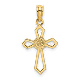 14K Cut-Out and Flat Cross W/ Flower Charm