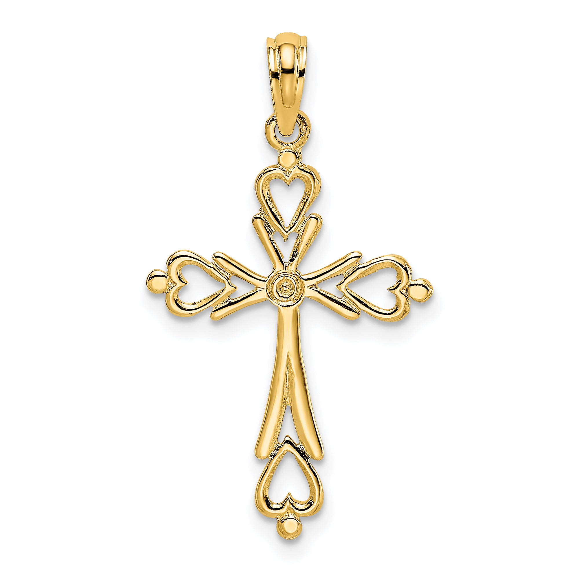 14K Cross Cut-Out w/ Heart Ends Charm