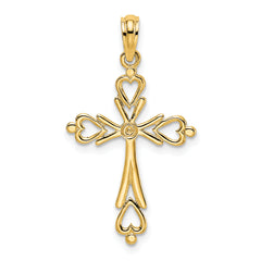 14K Cross Cut-Out w/ Heart Ends Charm