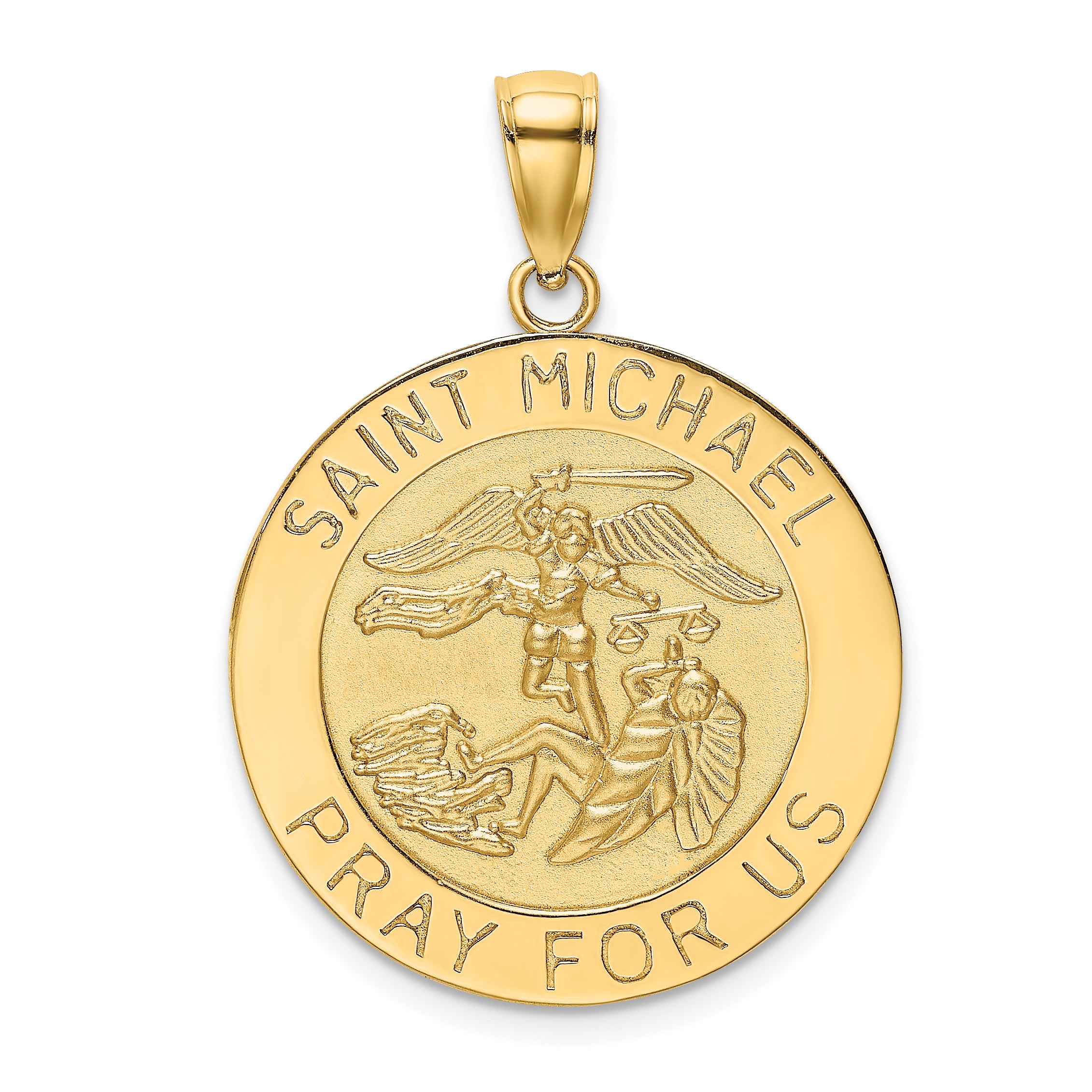 14K Polished / Satin Saint Michael Medal Charm
