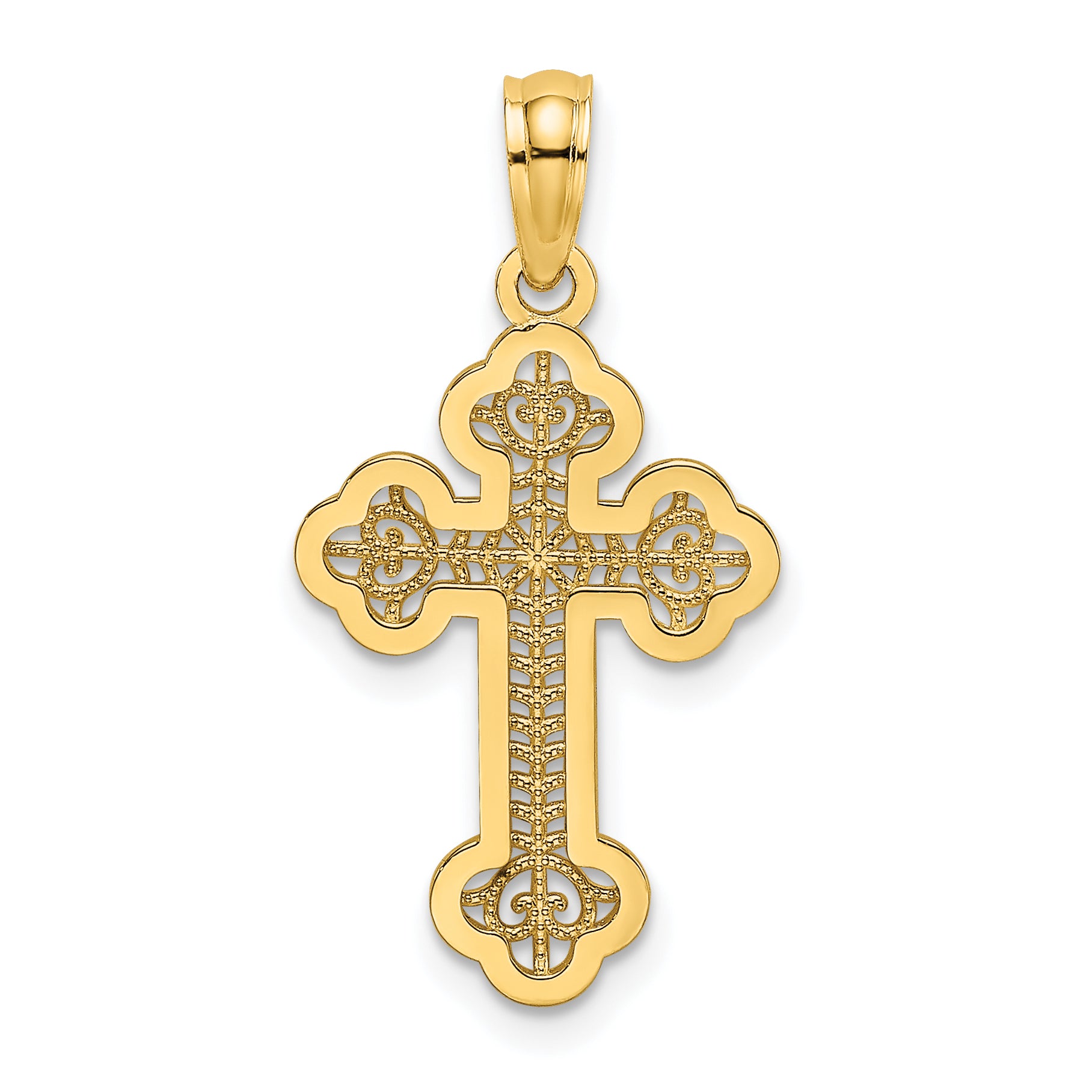 14K Lace Center Budded Cross Charm