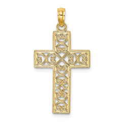 14K Polished Square Cross w/ Heart Design Charm