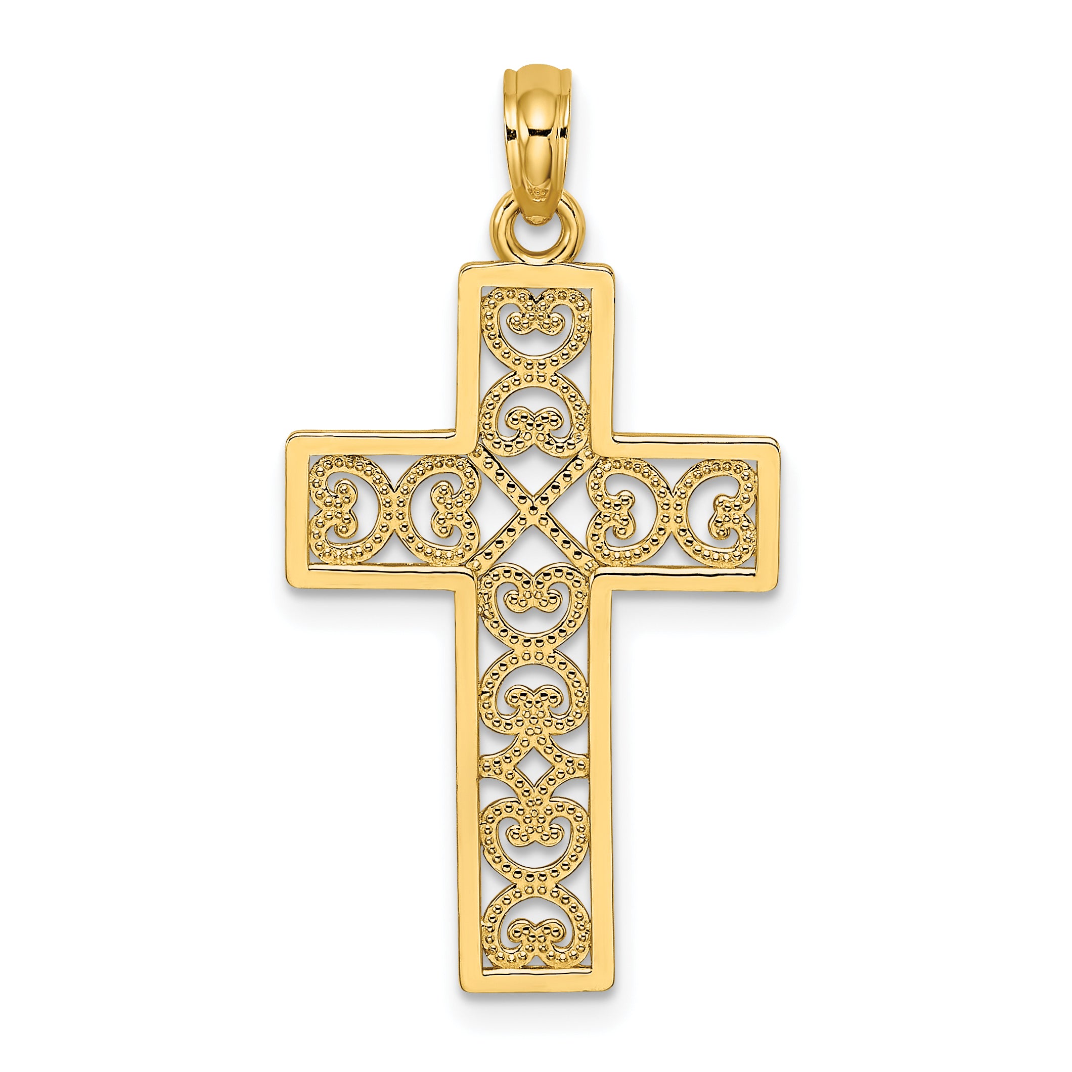 14K Polished Square Cross w/ Heart Design Charm
