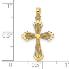 14K Cut-Out Stripes Cross w/ Heart Charm