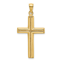 14K Polished Beaded Cross Charm
