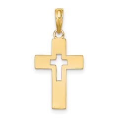14K Polished Cut-Out Cross Charm