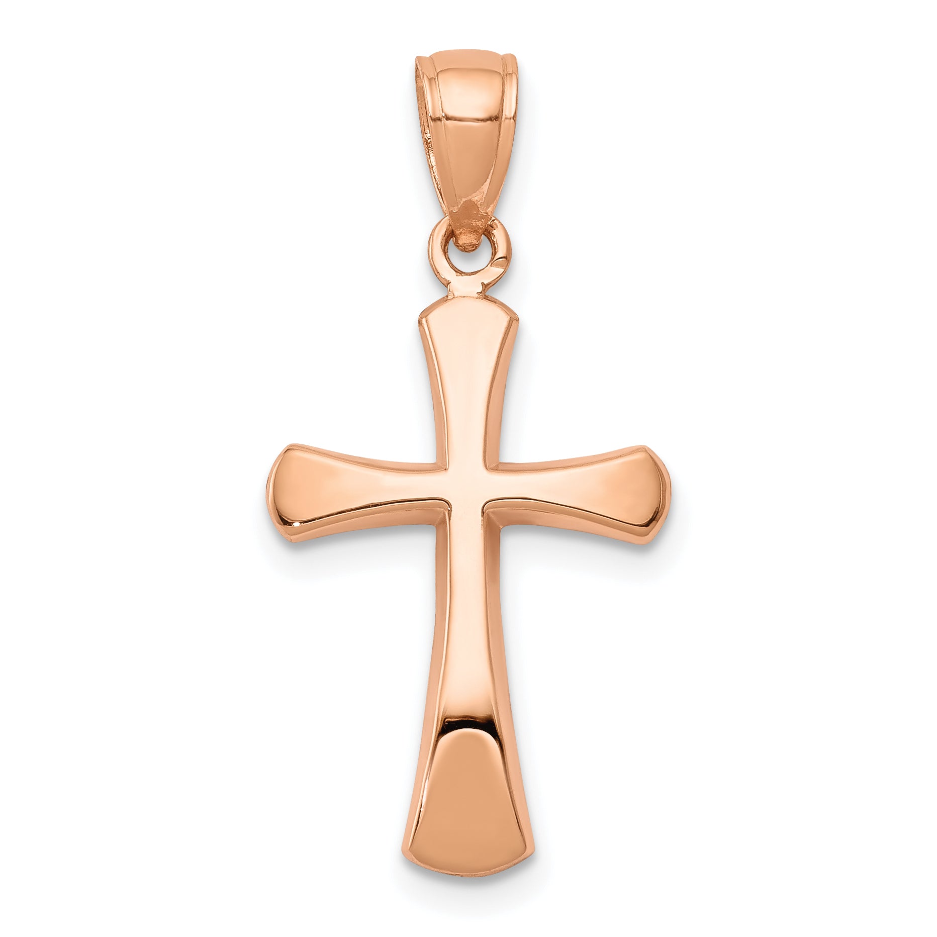 14K Rose Gold Polished Beveled Cross w/ Round Tips Charm