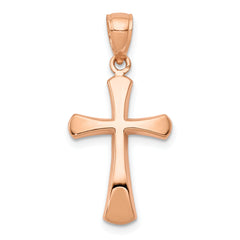 14K Rose Gold Polished Beveled Cross w/ Round Tips Charm