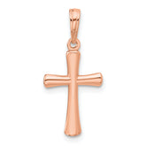 14K Rose Gold Polished Beveled Cross with Round Tips Charm