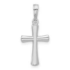 14K White Gold Polished Beveled Cross with Round Tips Charm
