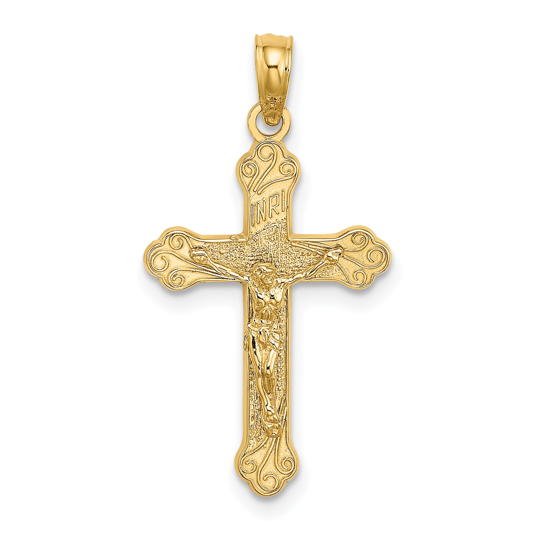 14K Inri Crucifix W/ Scroll Tips Charm