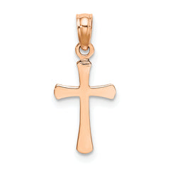 14K Rose Gold Polished Beveled Cross w/ Round tips Charm