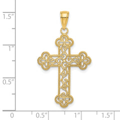 14K Textured and Beaded Edge Cross Charm