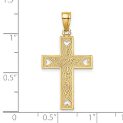 14K I LOVE JESUS Cross w/ Hearts Charm