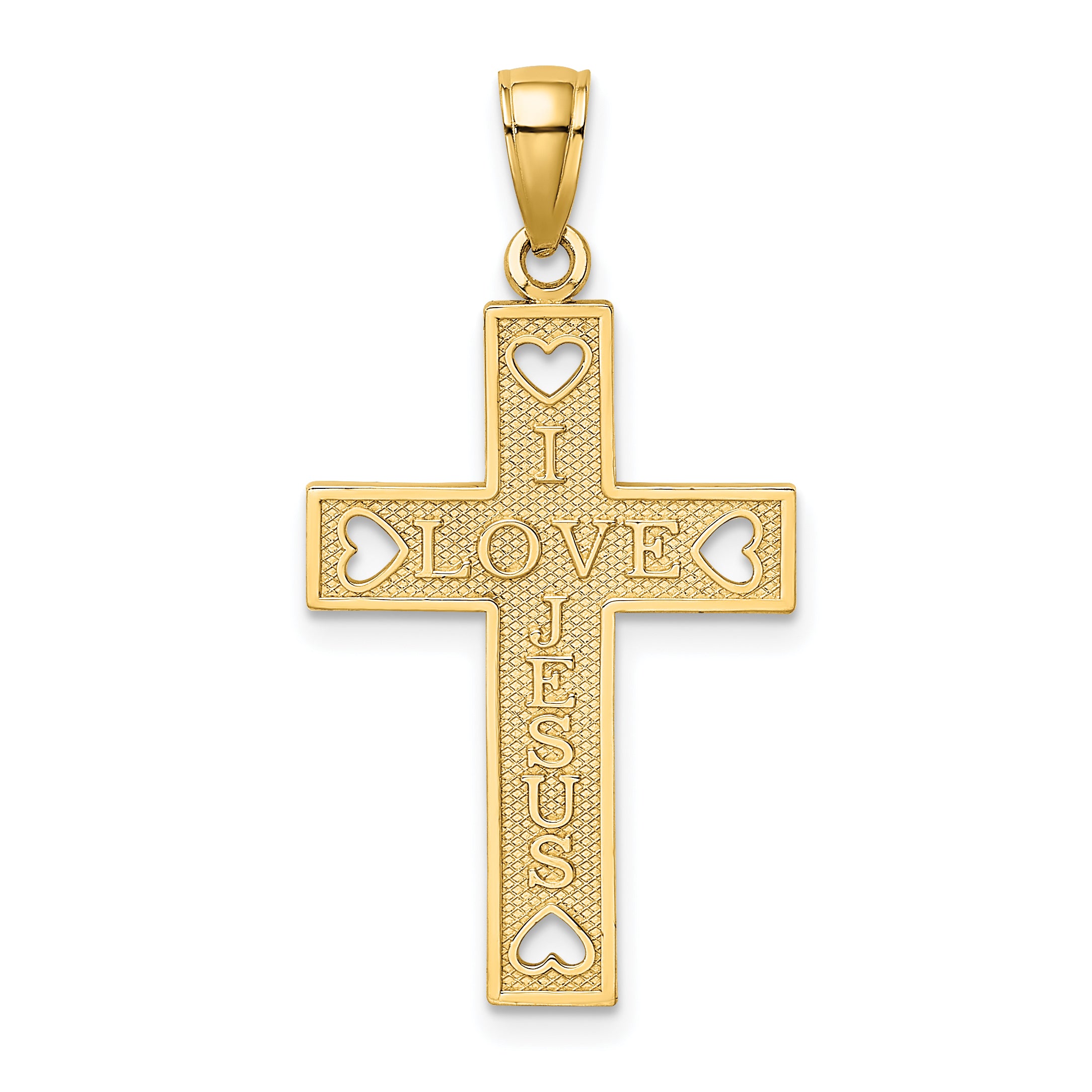 14K I LOVE JESUS Cross w/ Hearts Charm
