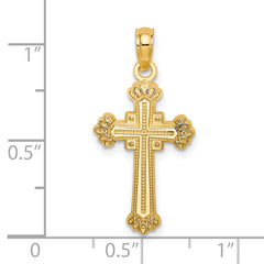 14K Textured Leaves On Edges Cross Charm