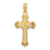14K Textured Leaves On Edges Cross Charm