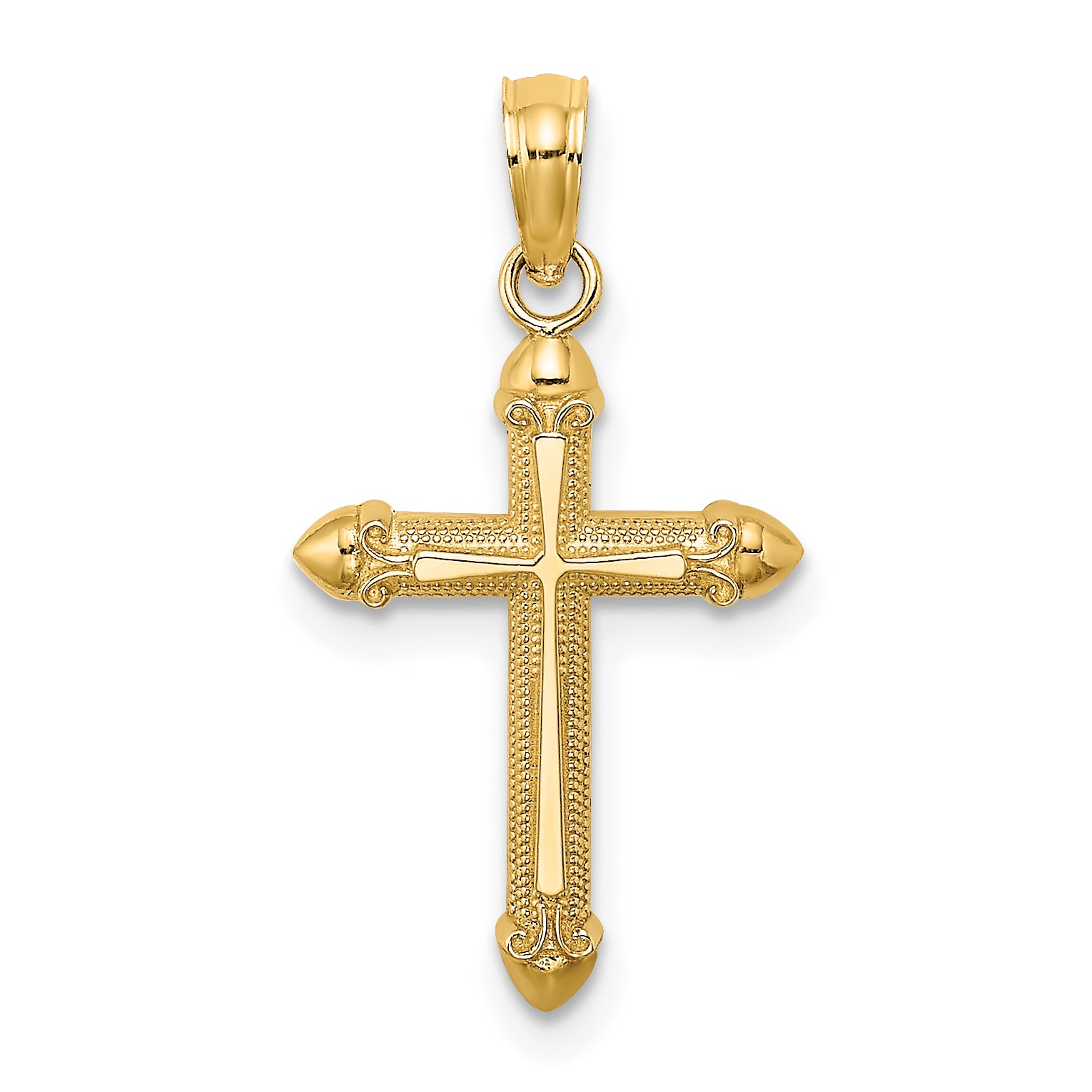 14K Polished w/ Scroll Design Cross Charm